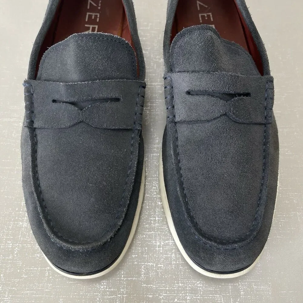 Cole Haan ZeroGrand Penny Loafers Navy Nubuck  Leather Size 11.5 M Preppy Casual